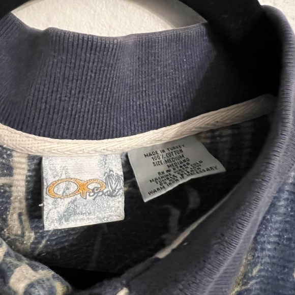 VINTAGE OP Ocean Pacific Blue Polo Bamboo Cotton Retro Medium - Picture 2 of 5